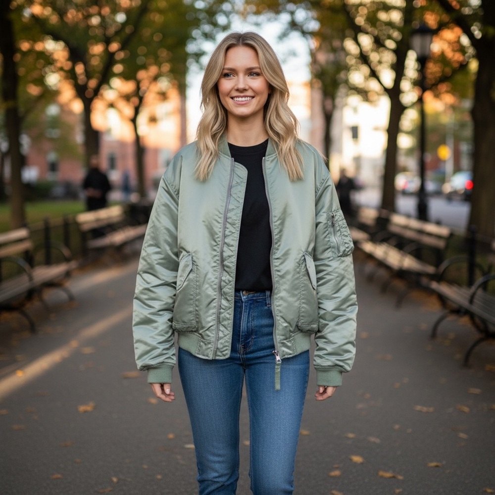 NWOT Top Shop Light Green Oversized Bomber Jacket Warm Winter‎